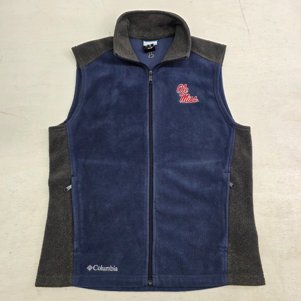 Columbia Vest Blue Ole Miss Rebels NCAA College Fleece Full Zip Jacket‎ Men's M
